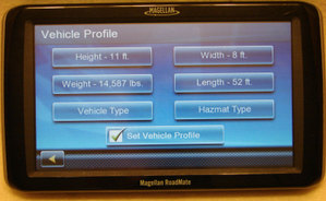 Magellan GPS-Vehicle Profile Screen